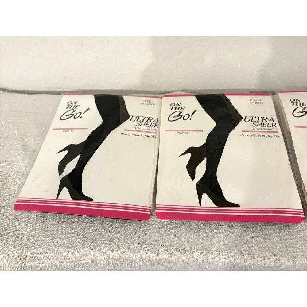 Lot of 4 On The Go Size 3 Ultra Sheer Jet Black & Oatmeal Stockings Large